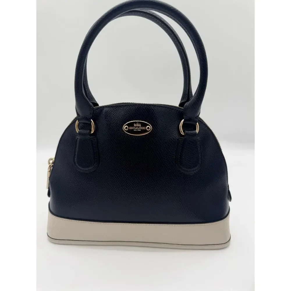 Coach Mini Cora Domed Satchel Midnight Navy Chalk Leather Crossbody F34517⁠